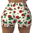 thumbnail image 2 of Logiee Rose Flowers Print Women's Biker Shorts,Workout Gym Shorts,Scrunch Shorts,Tummy Control Hidden Scrunch Running Yoga Shorts-X-Large, 2 of 8