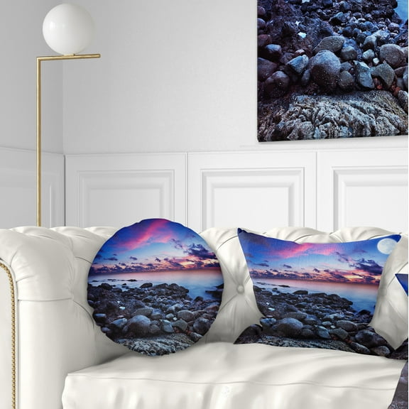 Designart Full Moon Fantasy Seascape - Landscape Printed Throw Pillow - 12x20