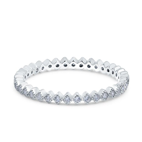 Simulated Cubic Zirconia Size-5 Full Eternity Wedding Band Ring 925 Sterling Silver