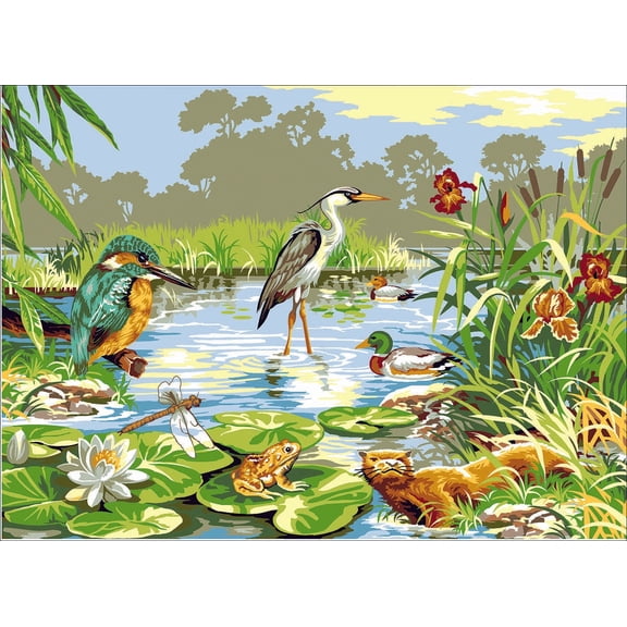 Needlepoint canvas for halfstitch without yarn Life in the Marshes SE929.408 Seg De Paris Printed Tapestry Canvas