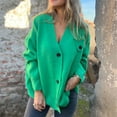 thumbnail image 2 of Wang6 Women Plus Size Chunky Cardigans Sweaters Trendy Long Sleeve Cable Knits Fall Deep V Neck Drop Shoulder Loose Knitted Outwear Tops Green XXL, 2 of 4