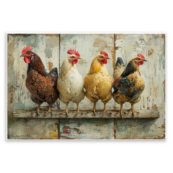 Stupell Industries Chickens In A Row Animals Painting Unframed Art Print Wall Art, 15 x 10