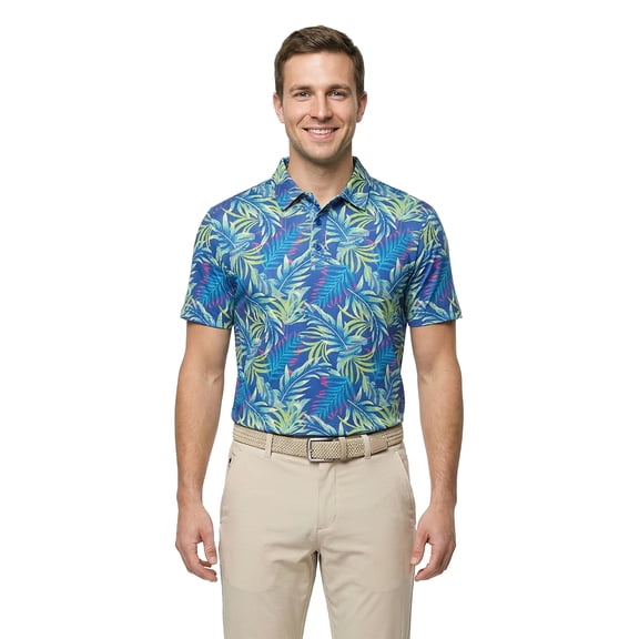 Birdie Bound Men's & Big & Tall Men's Jungle Glow Print Polo Shirt, Sizes XS-4XLT