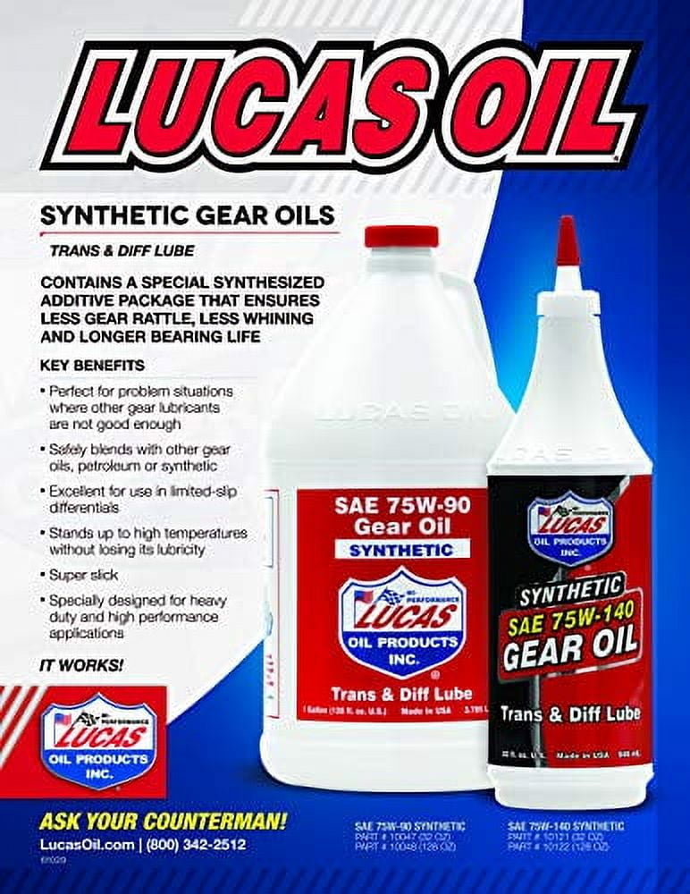 Lucas Pure Synthetic 75W-140 Gear Oil, Quart Size Bottle
