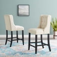 thumbnail image 2 of Counter Stool Chair, Set of 2, Fabric, Wood, Beige, Modern Contemporary Urban Design, Bar Pub Cafe Bistro Hotel Restaurant Hospitality, 2 of 7