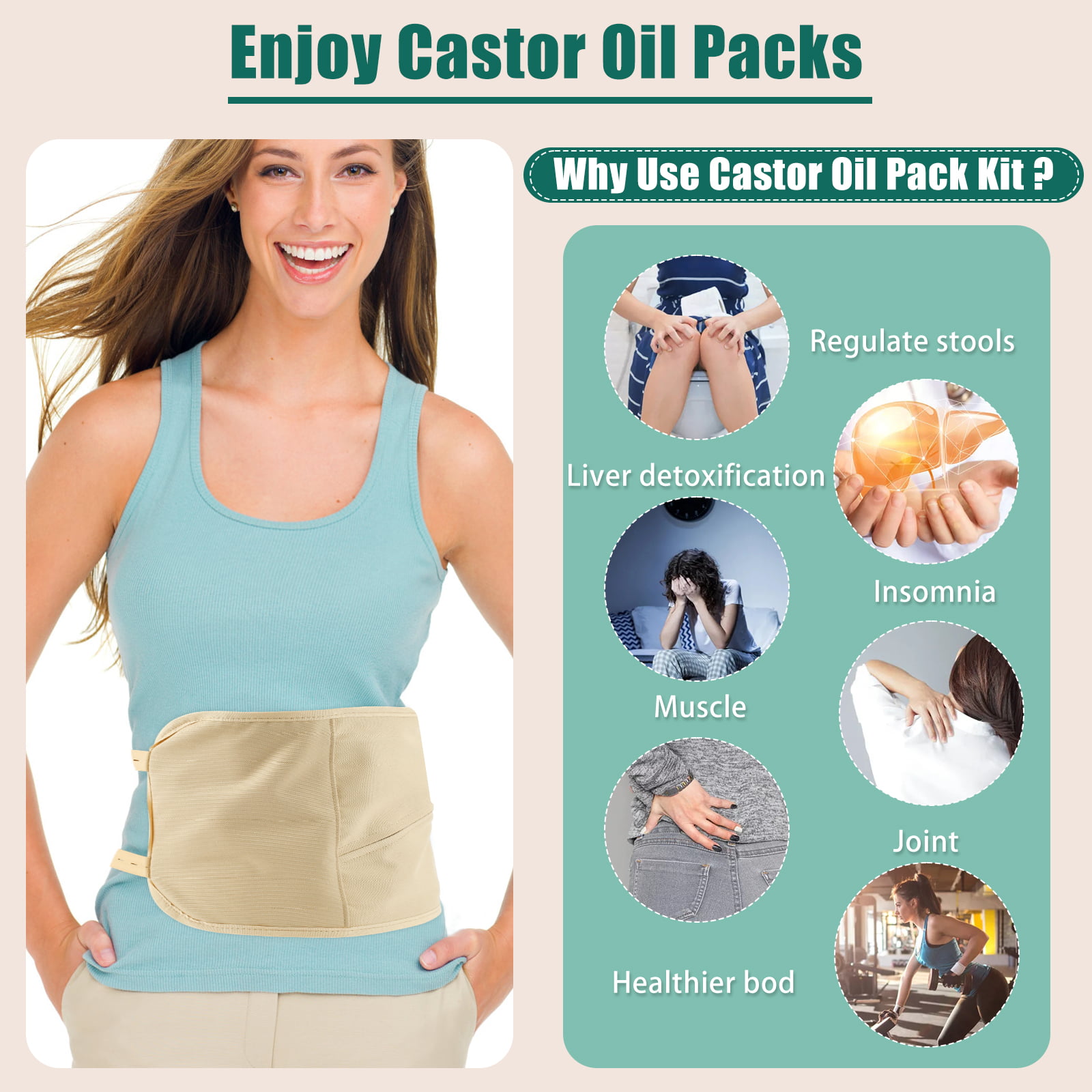  Castor Oil Pack Relaxing Painless Alleviate Muscle Pain  Stomachache Castor Oil Pack Health Care Product Khaki : Health & Household