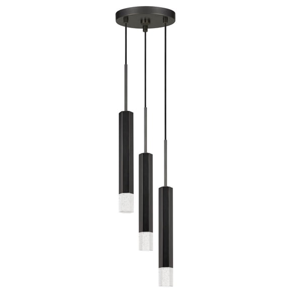 Hexagonal Metal Frame 3 LED Light Pendant with Glass Diffuser, Black