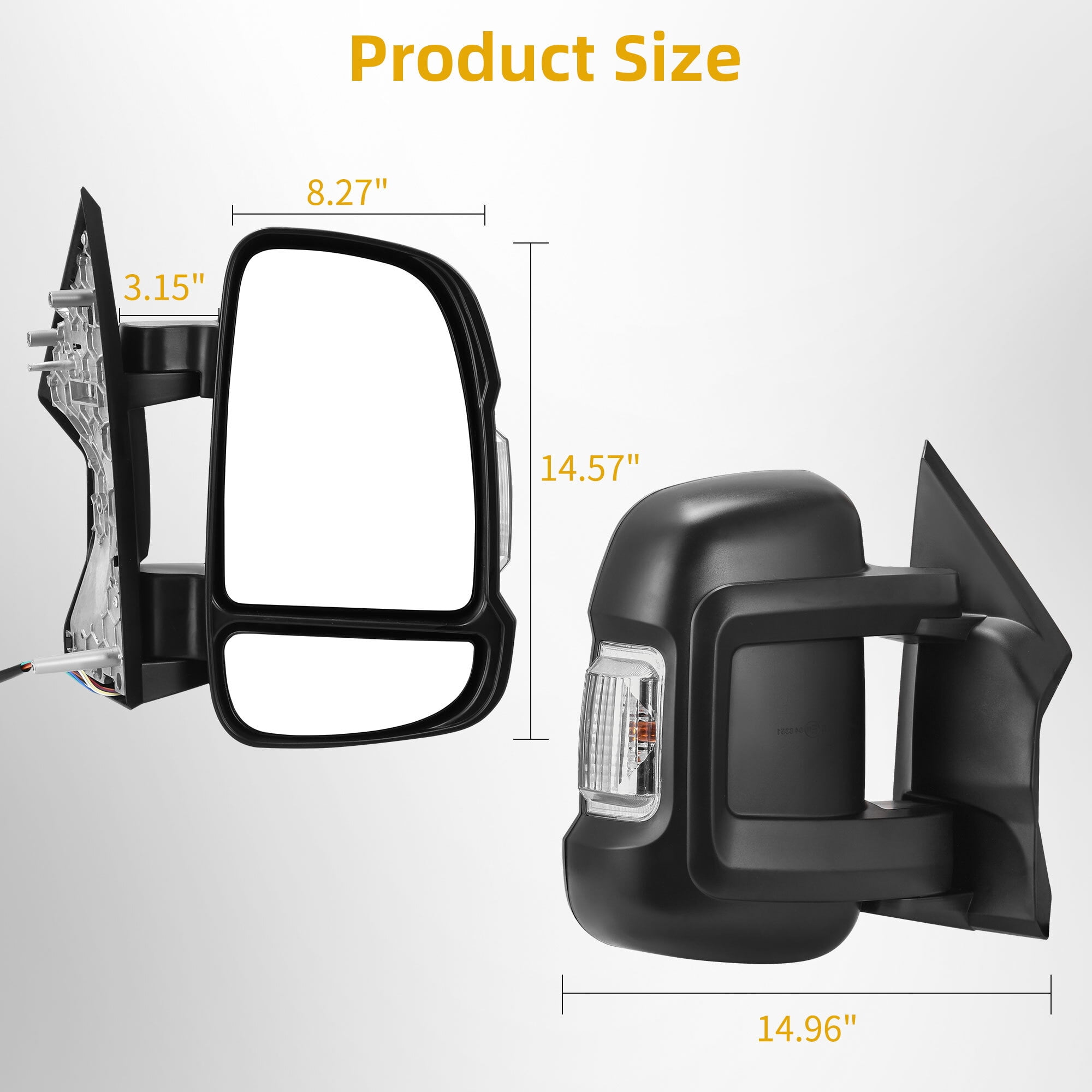 LEDKINGDOMUS Right Passenger Side Power Heated Mirror for 2014 2015 2016 2017 Ram Promaster 1500/2500/3500 with LED Signal & Temp Sensor, Manual Folding (RH, Black)