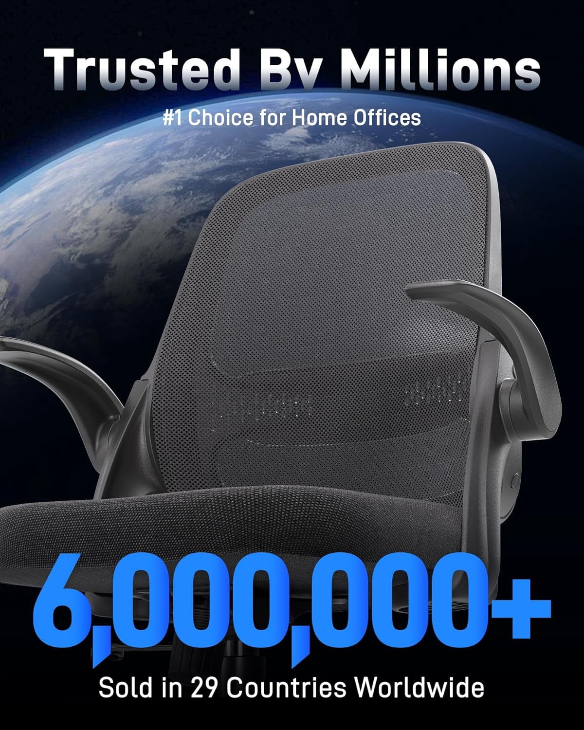 Ergonomic Mesh Office Chair for Home Office, Flip-Up Arms, Breathable Mesh Back & Thick Seat Cushion, Swivel Rolling Computer Desk Chair, Supports 300 lbs (Black Frame/Black Seat)