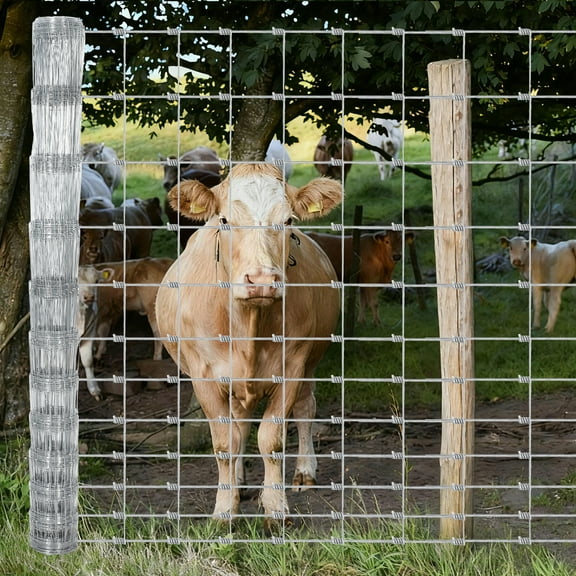 Farm Fence 6ft x 100ft Galvanized Wire Fencing, Cattle Fence, Deer Fence, Heavy Zinc Coating Farm Fence Used to Hog Goat Fencing for Yard Garden and Field