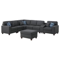 FurniFact Dark Gray Sectional Couch With Ottoman, 8-Piece L Shaped Sofa