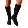 thumbnail image 6 of Willtoo Women Mid‑Calf Tall Boots, Round Toe Low Block Heel Side Zipper Boots, Metal Button Decor Soft Upper Fall Winter Casual Fashion Boots, 6 of 6