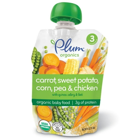 Large Carrot - Plum Organics, Organic Baby Food, Stage 3, Carrot, Sweet Potato, Corn, Pea & Chicken, 4 oz (pack of 4)