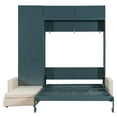 thumbnail image 4 of Queen Horizontal Murphy Bed with Sofa and Storage Shelves, Solid Wood Space Saving Hideaway Murphy Wall Bed with Couch and Storage for Adults, Green, 4 of 9