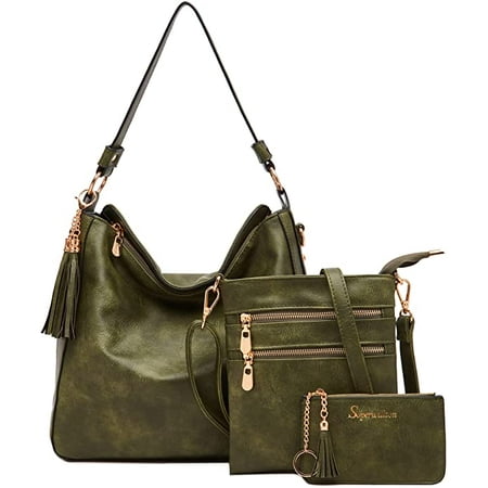 Soperwillton Handbags for Women Large Bucket Shoulder Bag Faux Leather Hobo Bag Ladies Crossbody Bag 3pcs Purse Set
