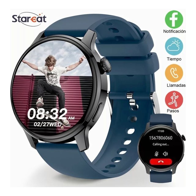 Starcat PTWatch S46-Call 1.28" Pantalla Táctil Música Llamadas Color De La Correa Azul