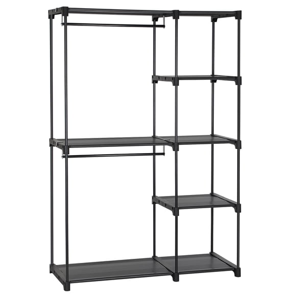SONGMICS Armario Independiente, Armario Plegable, Perchero con Barras de Confección, Organizador de Ropa, 112 x 43 x 165 cm, Negro