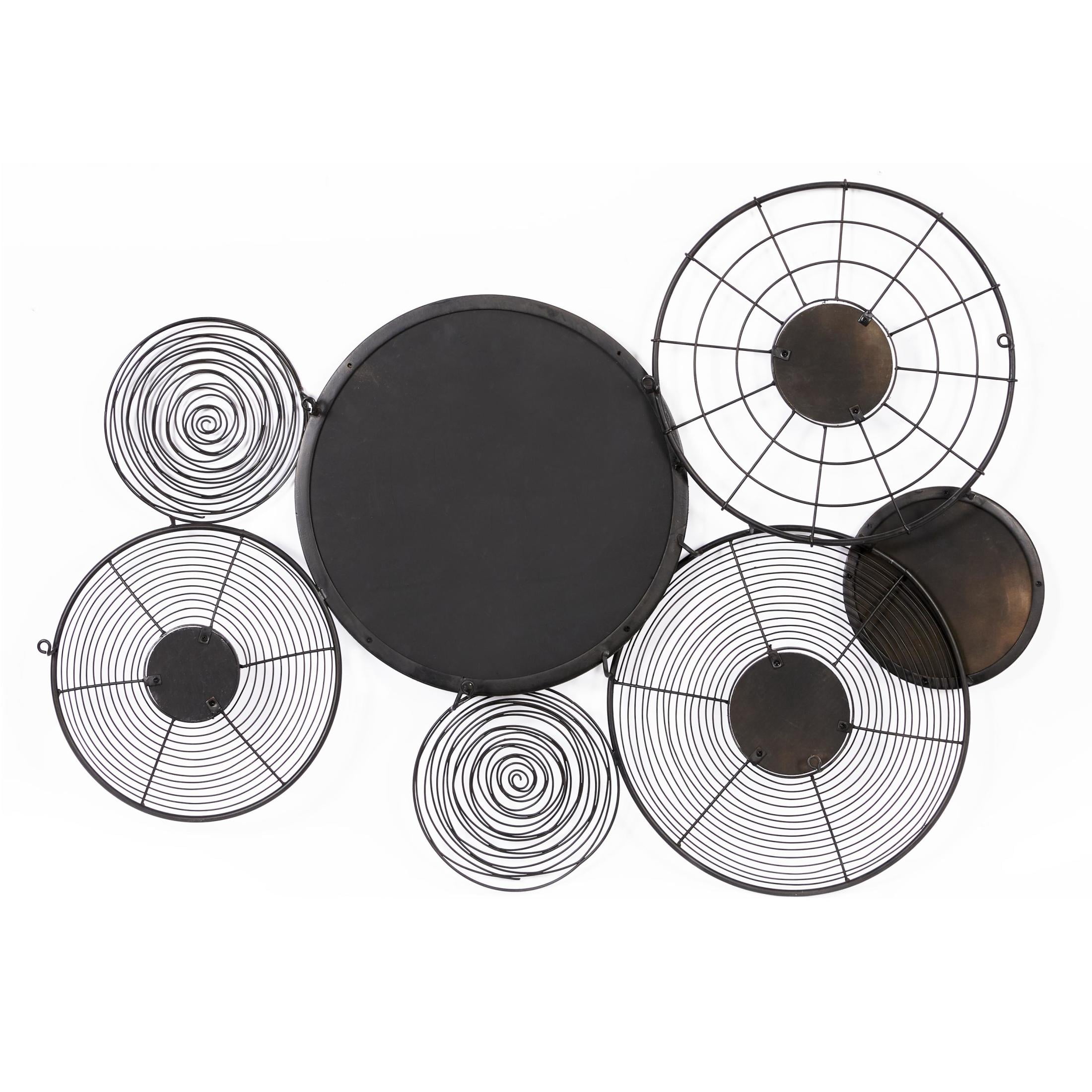 DecMode Black Metal Floral Wire Plate Wall Decor with Brown and White Scrolls