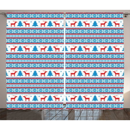 - Christmas Curtains 2 Panels Set, Traditional Folkloric Knit Style Image Holiday Season Office Cafe Xmas Theme Decor, Living Room Bedroom Decor, Red Blue, by Ambesonne