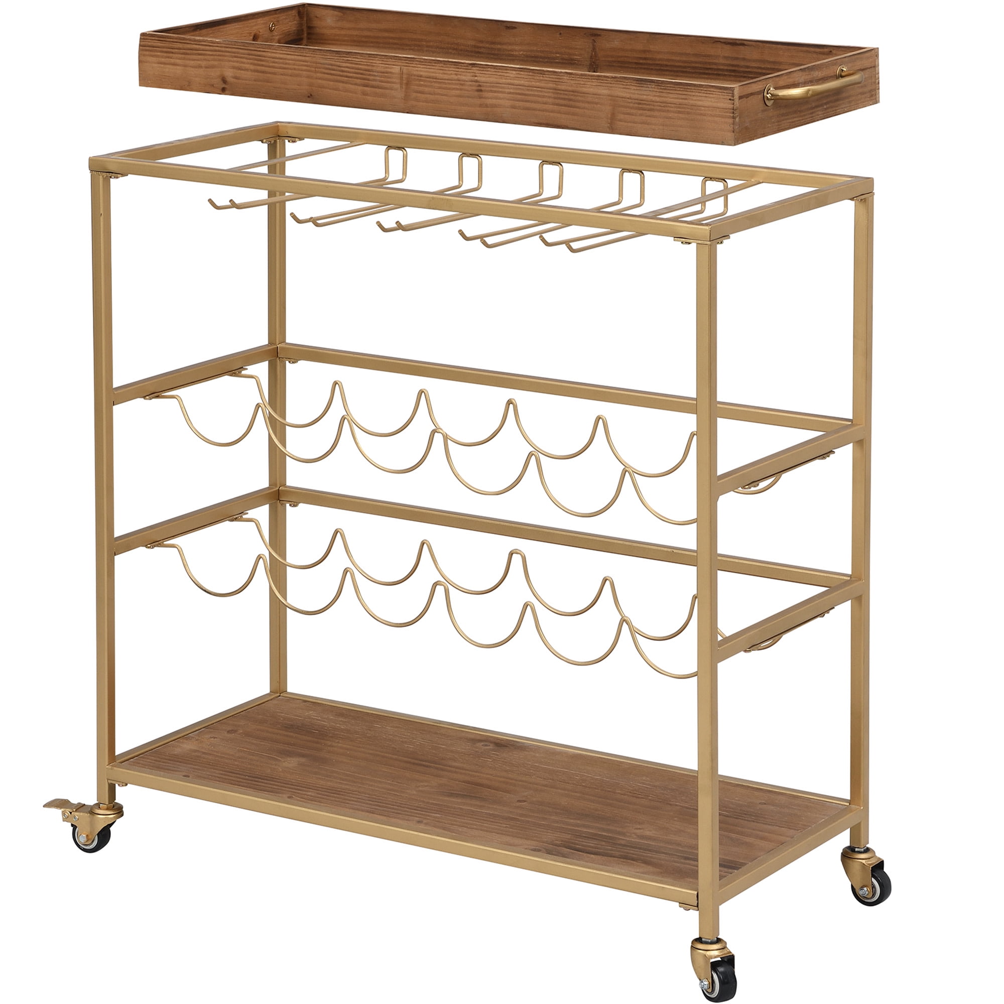 FirsTime & Co. Gold And Brown Concord Removable Tray Bar Cart, Farmhouse, Metal, 32.5 x 13 x 30 in