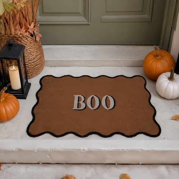 Gunhay Multicolor Scallop Boo Outdoor Coir Doormat, 18"x30"