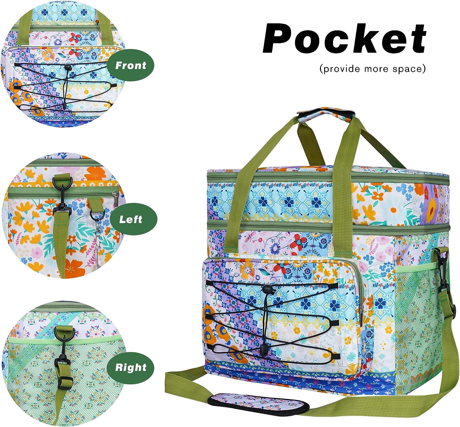 Conpaxye 60 Can Collapsible Soft-Sided Cooler with Insulated Top Compartment, Multicolor