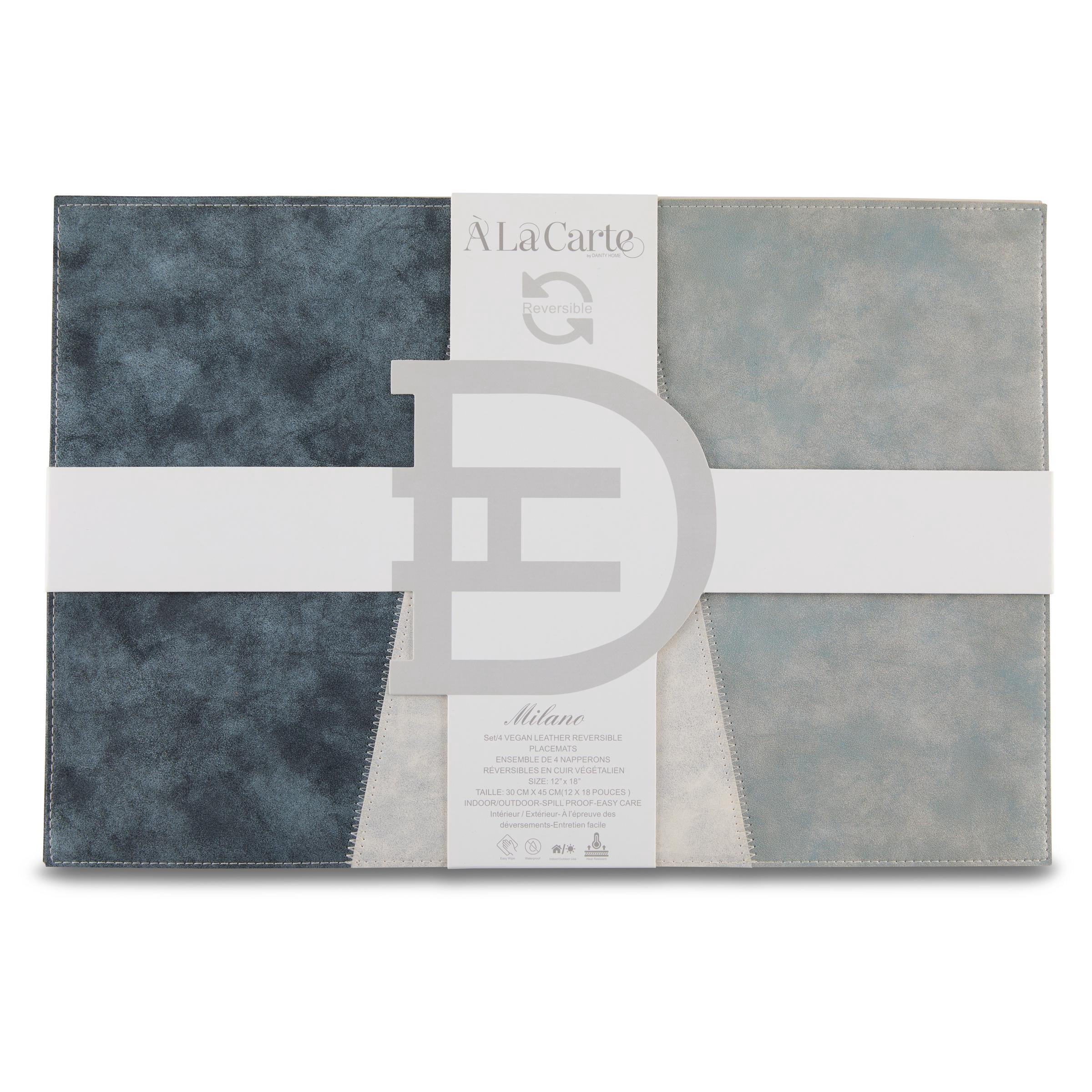Ala Carte by Dainty Home Milano Patchwork Textured Faux Leather Placemats – Set of 4, Reversible, Non-Slip, Washable, Heat & Tear Resistant – 12x18 in Dining Table Mats