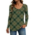 thumbnail image 2 of Stichou Womens Winter Shirts Henley Plaid Slim Fit Long Sleeve Basic Tops Casual Button Blouse Fashion Outfits Dark Green S, 2 of 5