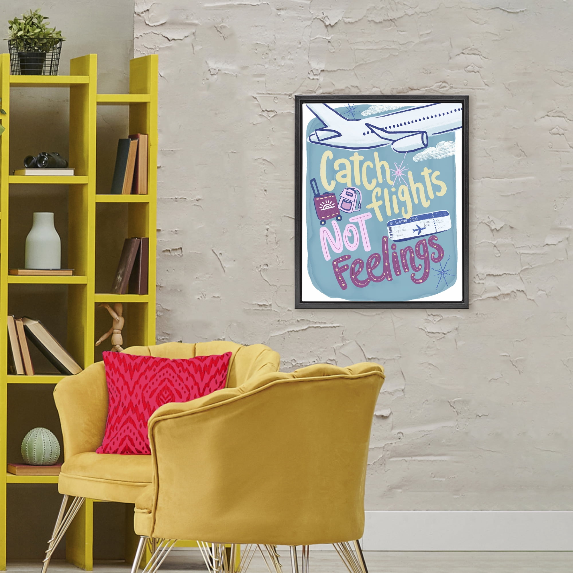 Stupell Industries Catch Flights Not Feelings Black Framed Floater Canvas Wall Art, design by Connie Summers