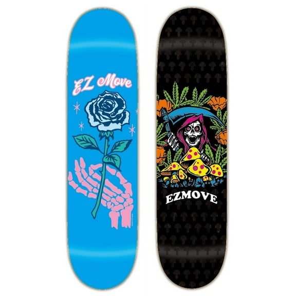 Two EZMOVE 7-Ply Graphic Skateboard Decks 8.25" | Mid-Concave | Double-Kick