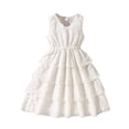 thumbnail image 2 of LYHaoo Summer Girls Dress Waist Spliced Sleeveless Hem Flounce Party Dress，Girls A-Line Dresses Sizes 7-8 Years White, 2 of 7