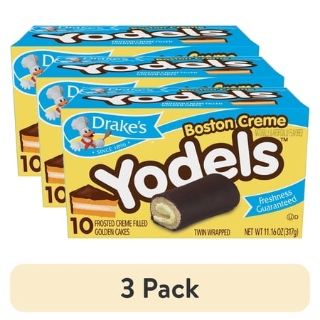 (3 pack) Drake's Boston Creme Yodels, 10 Count, 11.2 oz