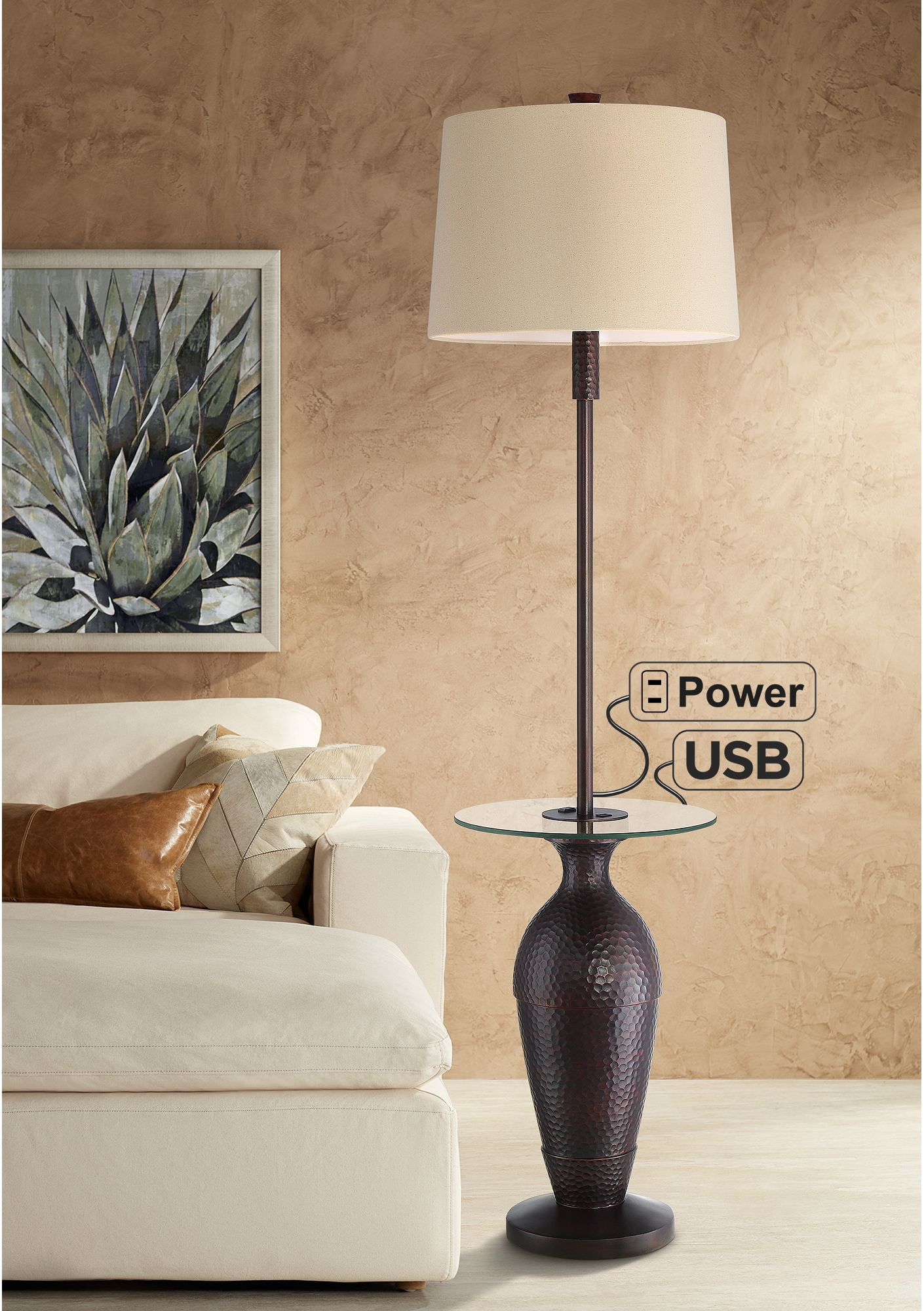 Regency Hill Industrial Floor Lamp with Table USB and AC Power Outlet