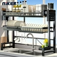 thumbnail image 2 of MIKEE 2-Tier Over-Sink Dish Rack - Expandable Drying Station with Utensil Baskets, Rust-Proof Steel Frame, Space-Saving Black Design, 2 of 10