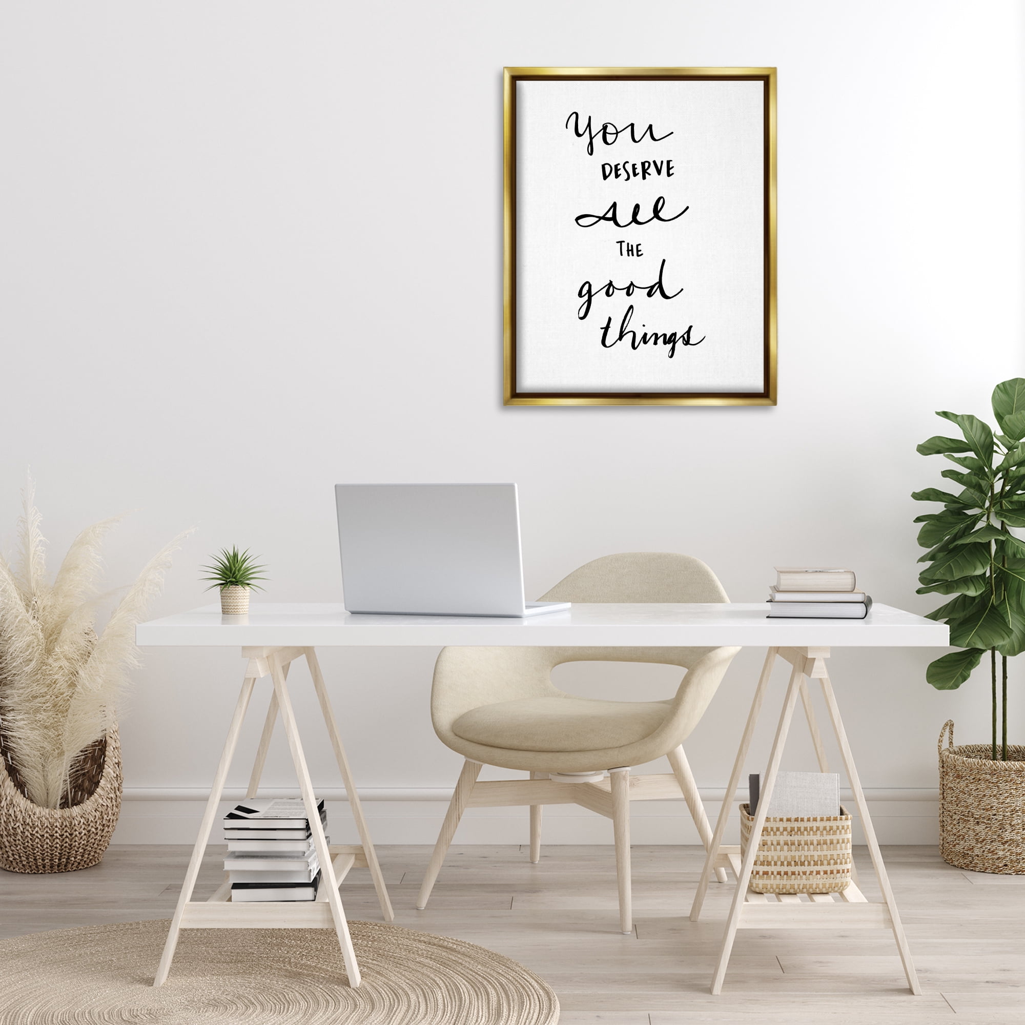 Stupell Industries Deserve Good Things Typography Painting Gold Floater Framed Art Print Wall Art, 25 x 31