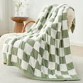 thumbnail image 3 of Snuggle Sac Faux Fur Checkered Throw Blanket, Fluffy Feather Yarn Blend Bedding Blankets for Couch or Bed, 3 of 4