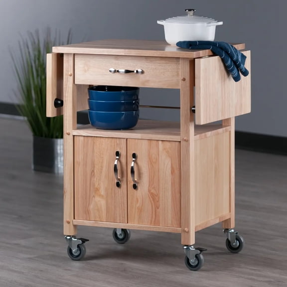 Contemporary Home Living Drop Leaf Wooden Storage Kitchen Utility Cart - 43.25" - Beige