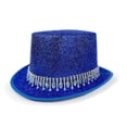 thumbnail image 2 of LPKRT Glitter Top Hat Performance Party Tuxedo Hat With Trim Magician Butler Gentleman Accessory Blue, 2 of 5