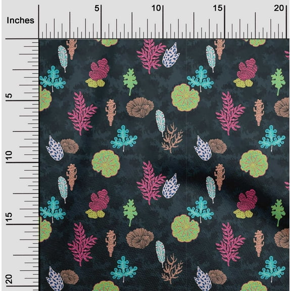 oneOone Cotton Jersey Dark Navy Blue Fabric Leaves Artistic Fabric For Sewing Printed Craft Fabric By The Yard 58 Inch Wide