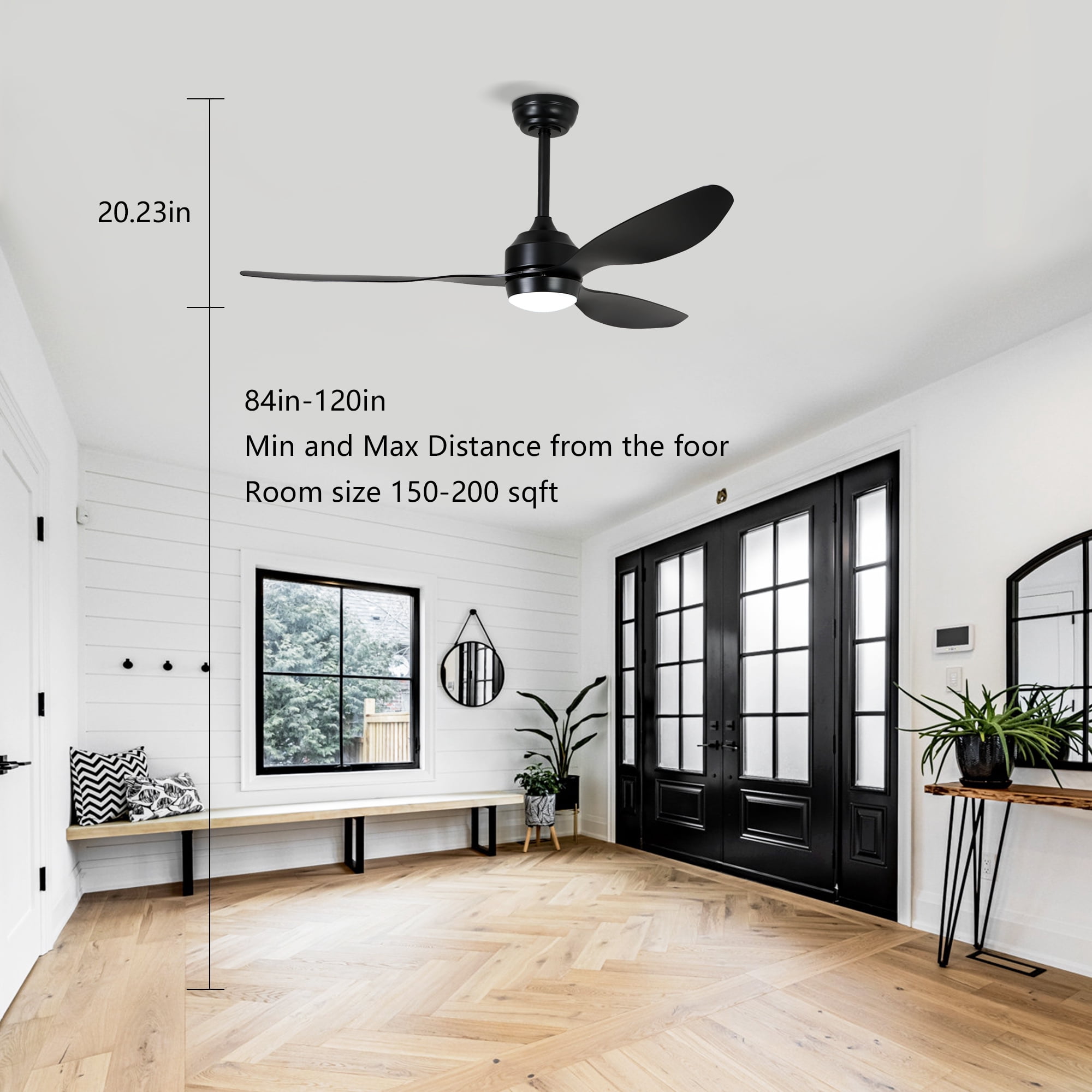 52" Ceiling Fan with Lights Quiet DC Motor 3 ABS Blade Ceiling Fans 6 Speed Levels, Reversible Ceiling Fan, for Patio Living Room, Bedroom, Office, Indoor - Black