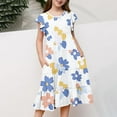 thumbnail image 5 of Zpanxa Robes Florales pour Filles Été Manches Courtes Manches Volantées Col Rond Imprimé de Fleurs Taille Poche Robe Superposée Polyester Spandex Multicolore 12-13 Ans, 5 of 5