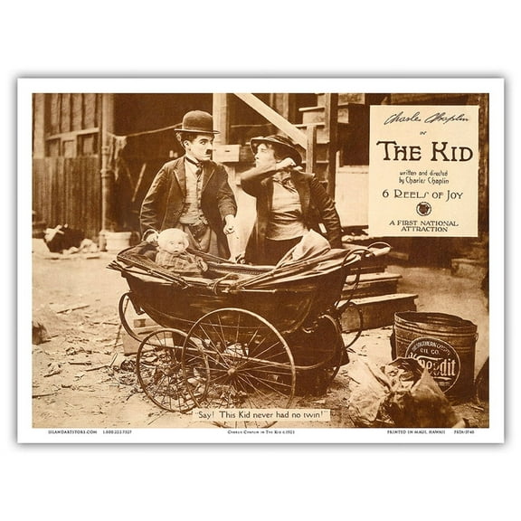 Charlie Chaplin in The Kid - Vintage Film Movie Poster c.1921 - Master Art Print (Unframed) 9in x 12in