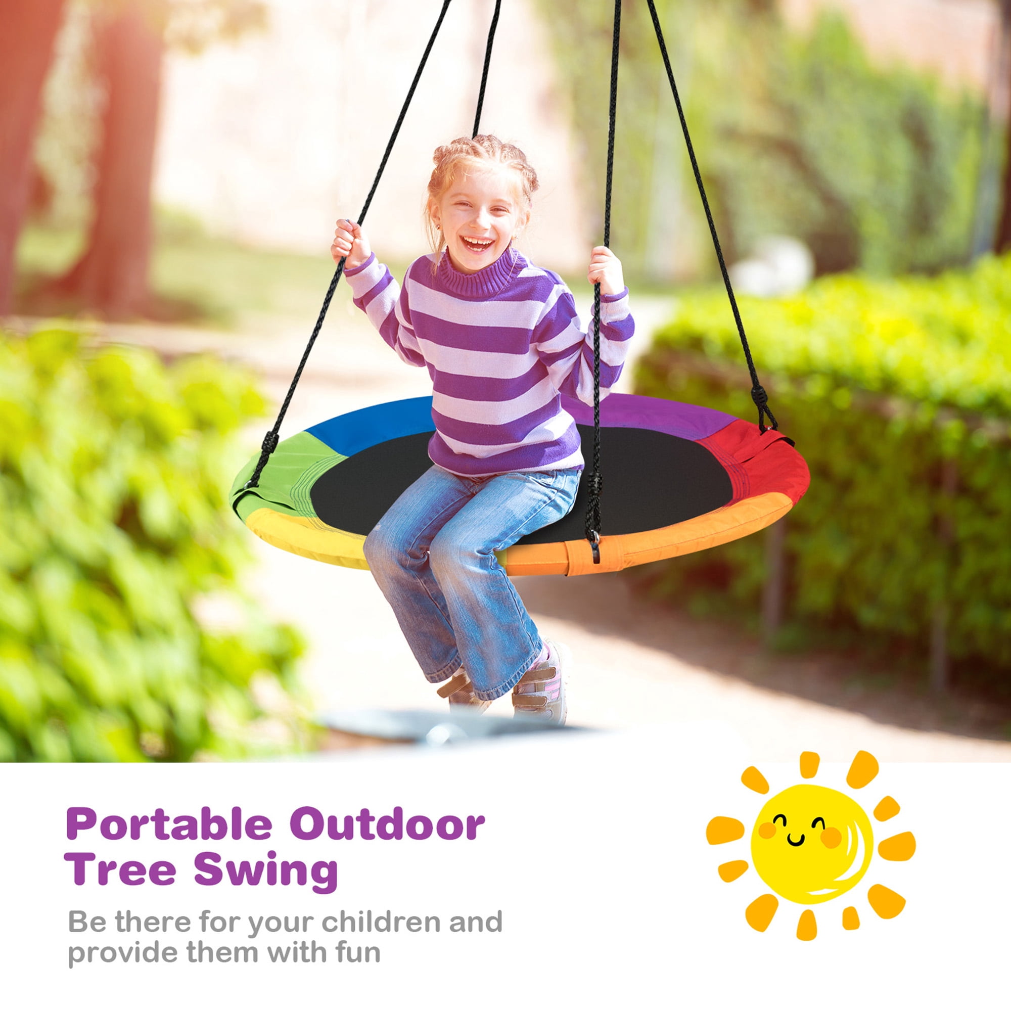 Gymax 40'' 770 lbs Flying Saucer Tree Swing Kids Gift w/ 2 Tree Hanging Straps Colorful