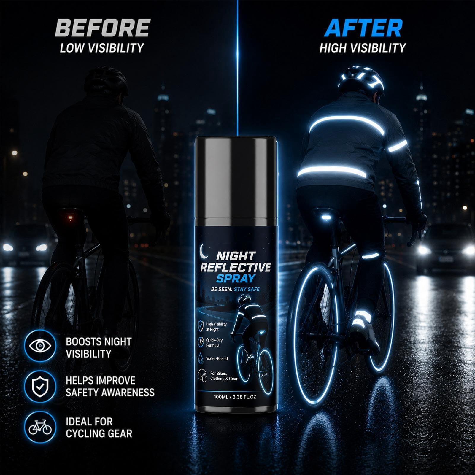214944 Night Reflective Spray, 100ml Clear Reflective Spray Paint | Reflective Coating Spray, Weatherproof Safety Fluorescent Paint, For Nighttime Cycling, Running, Walking, Driveway Traffic