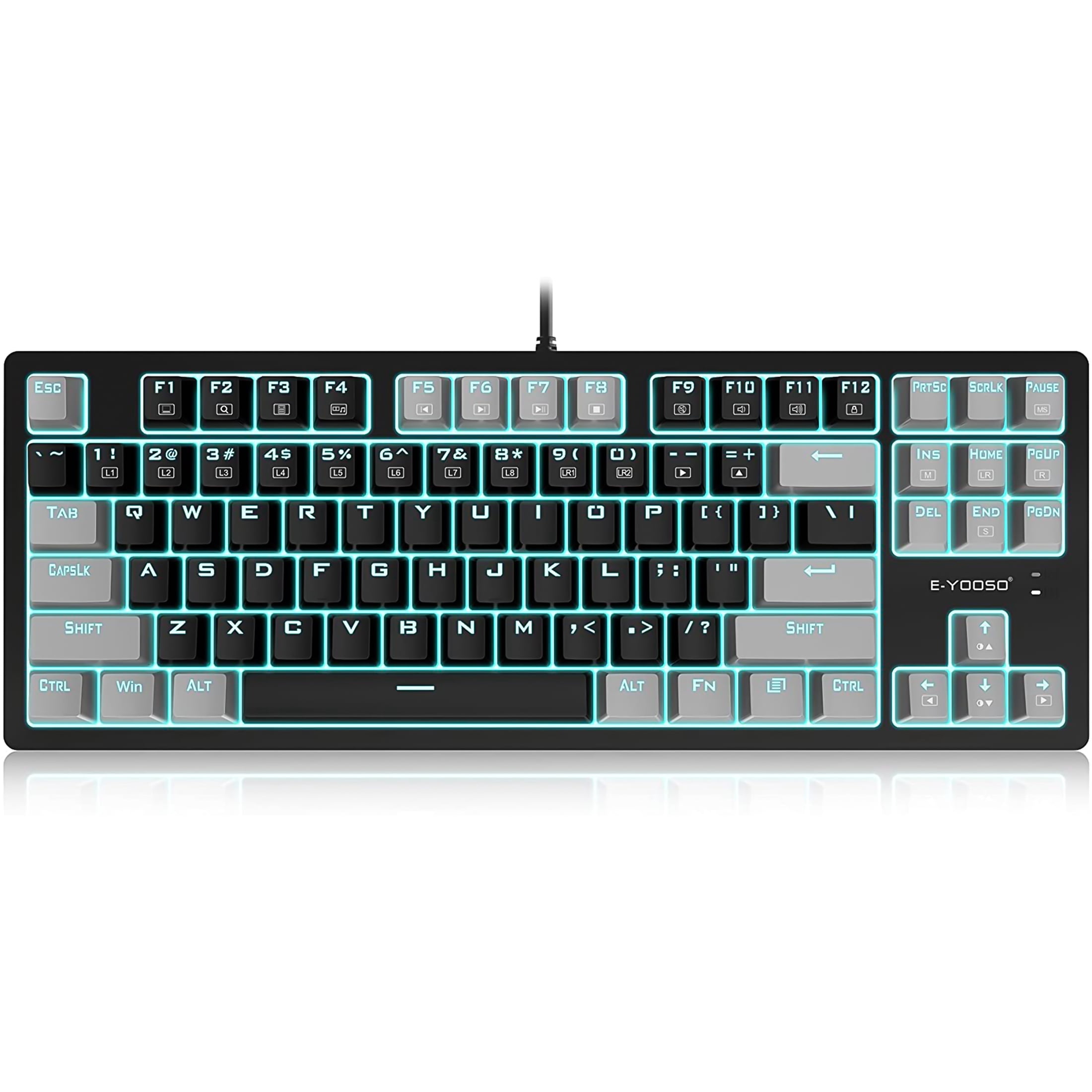 Mechanical Gaming Keyboard, E-YOOSO Wired 75% Mechanical Keyboard with Blue Switches, 87 Keys Gaming Keyboard with Solid Color Backlit & RGB LED Sidelight for Windows Mac PC Gaming