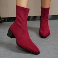 thumbnail image 2 of Women Pointed Toe Block Mid Heel Ankle Boots Faux Suede Fashion Winter Short Boots Solid Color Versatile Indoor Outdoor Daily Casual Boots US Size 4.5 To 8.5 Wine, 2 of 9