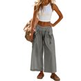thumbnail image 6 of Women's Loose Wide Leg Track Pants Drawstring Pockets Elastic Waist Capri Casual Summer Hiking Pants Gray S, 6 of 7