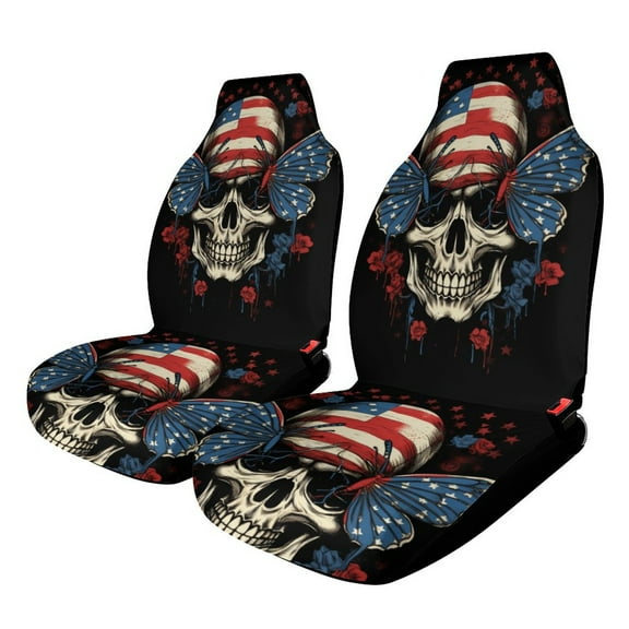 Colorful Flower Skull Car Seat Covers,Universal Auto Front Seats Protector Fits for Car,SUV Sedan,Truck