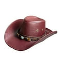 thumbnail image 6 of New Faux Leather Western Cowboy Hats For Women Men Vintage Gentleman Dress Hats Panama Cowgirl Jazz Cap Sombrero Hombre, 6 of 7