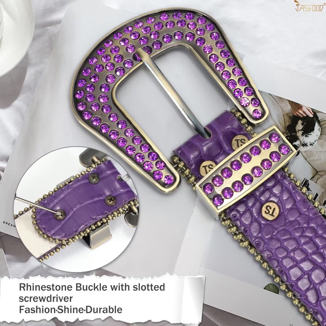 JASGOOD Rhinestone Belts for Women Western Cowgirl Diamond Leather